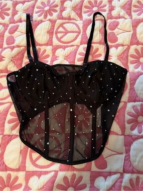 SHEIN Black and Silver Corset Sheer Top